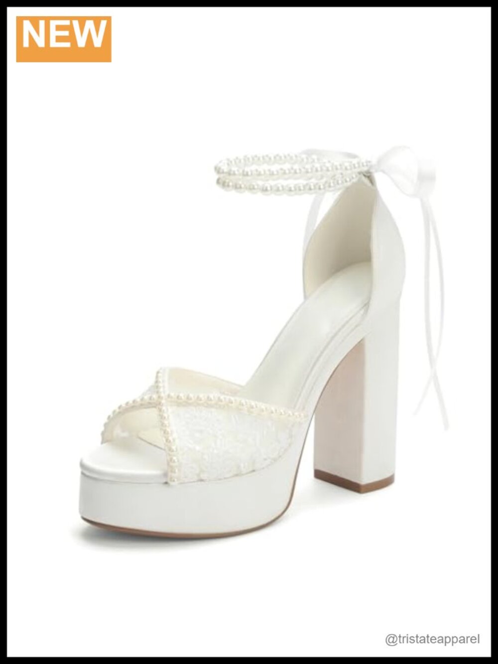 Lace Platform Heeled Sandals Pearl Embellished Open Toe Wedding Bridal Shoes